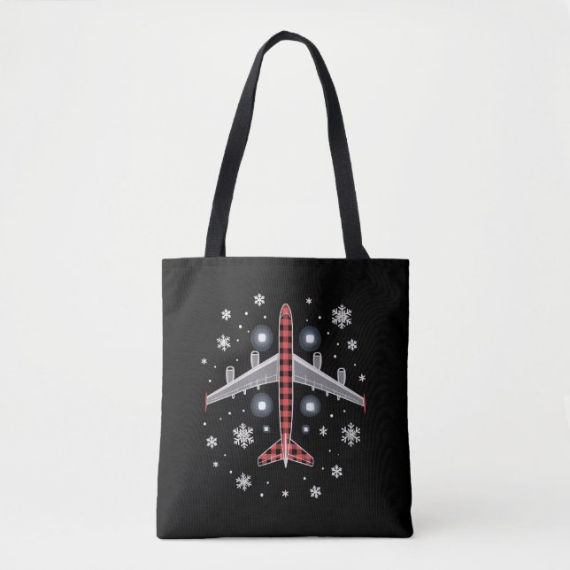 Bolso De Tela Airplane Plaid Christmas Pilot (Anverso)