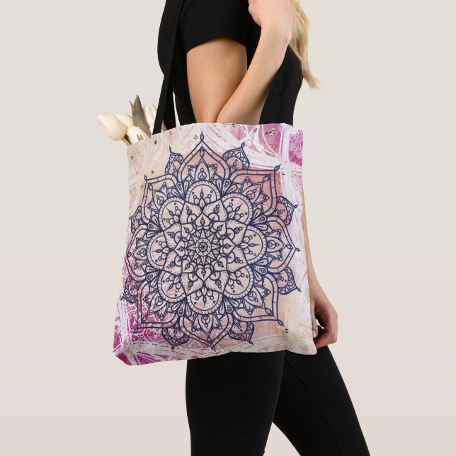 Bolso De Tela Airy Mandala Happy Pink Purple Yellow Blue & Gold (Detalle)
