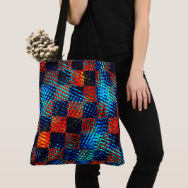 Bolso De Tela Ajedrez azul, naranja, falso sucio o manchado.