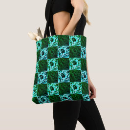 Bolso De Tela Ajedrez azul verde y cielo o cian, con rectángulo