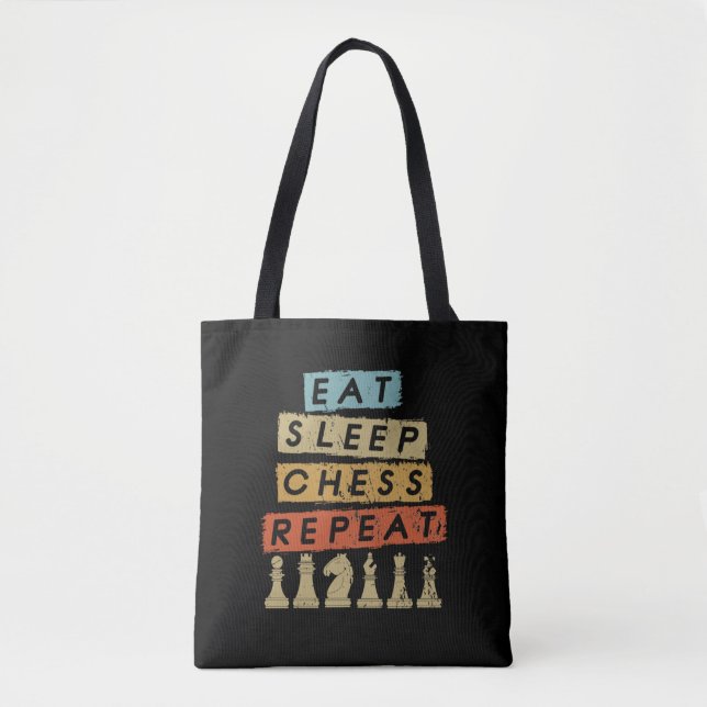 Bolso De Tela Ajedrez - Comer Sleep Chess Repetir (Anverso)