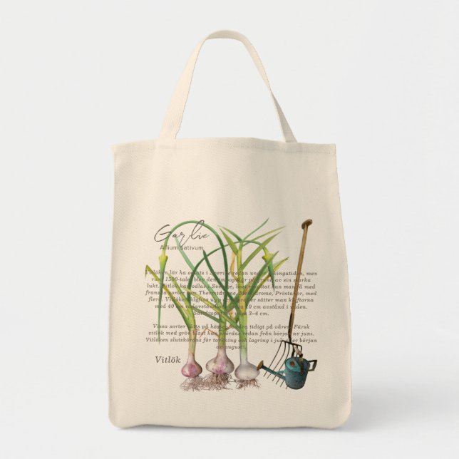Bolso De Tela Ajo orgánico de nuestro jardín. (Frente)