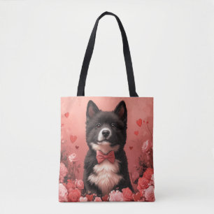 Bolso De Tela Akita Americano con Rosas - Día de San Valentín