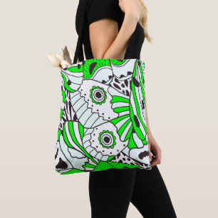 Bolso De Tela Ala de mariposa negra verde abstracta