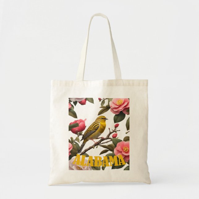 Bolso De Tela Alabama Yellowhammer Bird And Camellia Cut Out (Frente)
