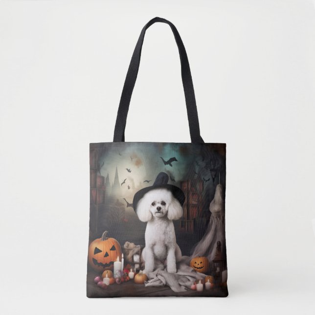 Bolso De Tela Alarma de Halloween de Bichon Frise Pumpkins (Anverso)