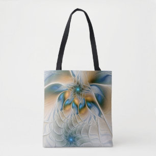 Bolso De Tela Alarmante, Abstracta Fantasía Fractal Art Con Azul