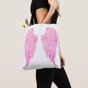 Bolso De Tela Alas Angel rosadas y blanco