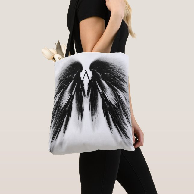 Bolso De Tela ALAS DE ÁNGEL Monograma Gris Negro (Detalle)