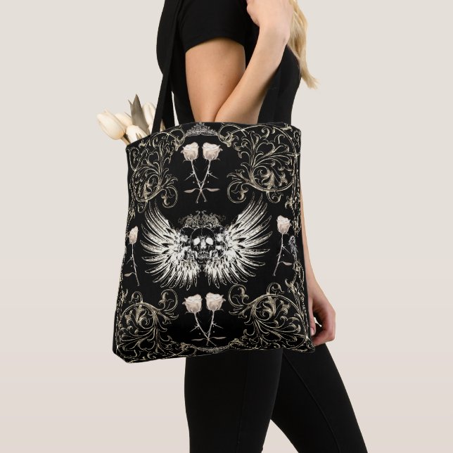 Bolso De Tela Alas del cráneo del romance gótico victoriano y ro (Detalle)