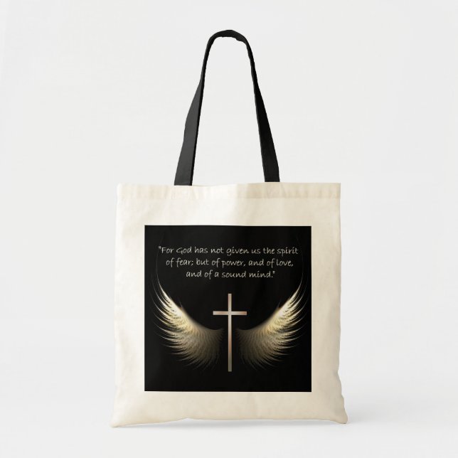 Bolso De Tela Alas del Espíritu Santo con verso de la cruz y de (Frente)