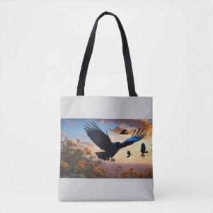 Bolso De Tela Alas del Viento: El Cuervo y el Gorrión