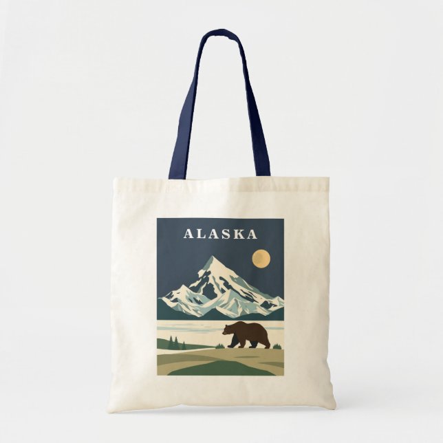 Bolso De Tela Alaska Vintage Travel Grizzly Bear (Frente)