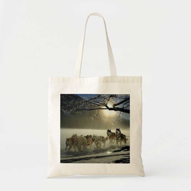 Bolso De Tela Alaskan Husky Dog Sled Race (Frente)