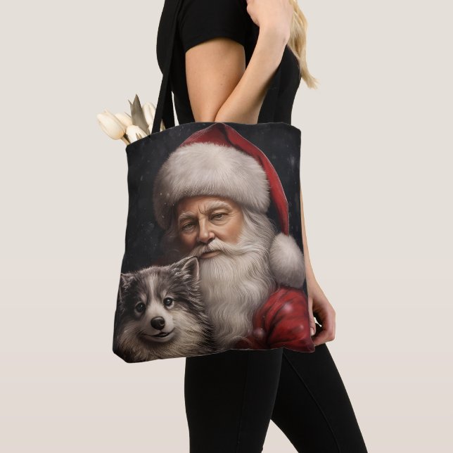 Bolso De Tela Alaskan Malamute con Navidades de Santa Claus (Detalle)