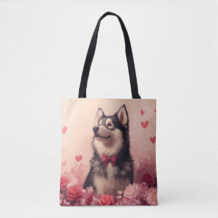 Bolso De Tela Alaskan Malamute con Rosas - Día de San Valentín