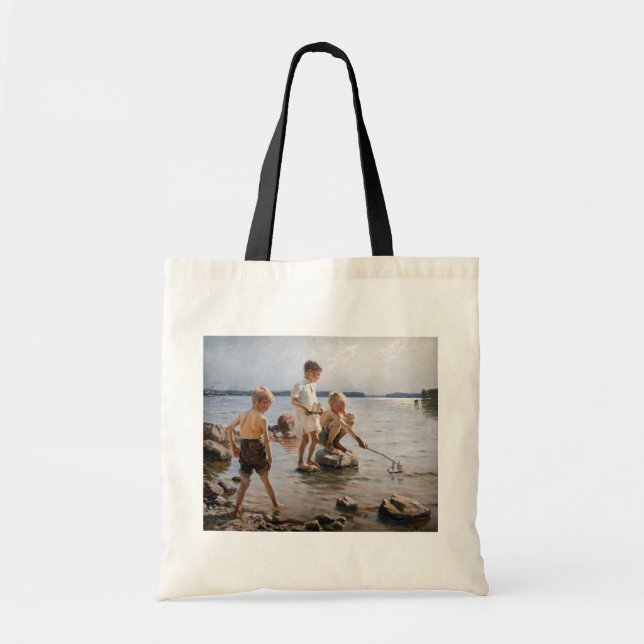 Bolso De Tela Albert Edelfelt - Niños jugando en la costa (Frente)