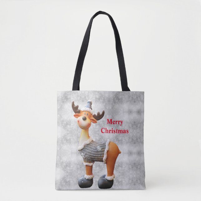 Bolso De Tela Alce de Navidad alegre que lleva un sombrero       (Anverso)