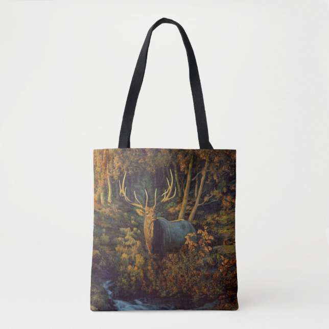 Bolso De Tela Alce Toro en Bosque de Otoño (Anverso)