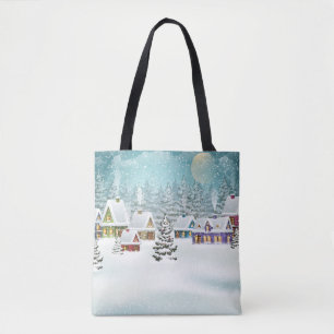Bolso De Tela Aldea de invierno: paisaje nevado