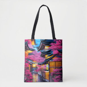Bolso De Tela Aldea rodeada de flores de cerezo