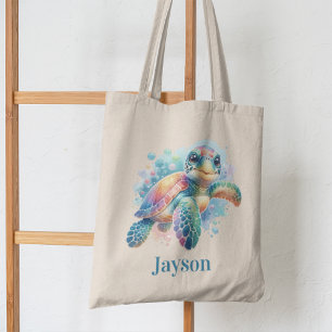 Bolso De Tela Alegre acuarela de tortuga - Niños Oceánicos