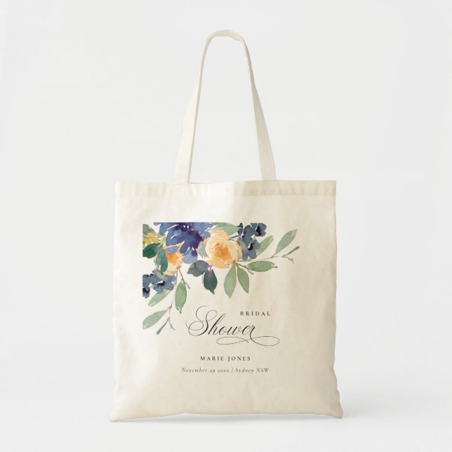 Bolso De Tela Alegre ducha de novias Rústica Amarilla Azul Flora (Frente)