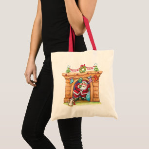 Bolso De Tela Alegre Santa Claus de dibujos animados lindos baja