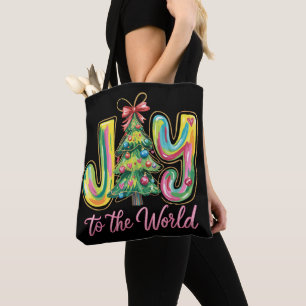 Bolso De Tela Alegría Al Mundo Árbol De Navidad Neón Pincelada 