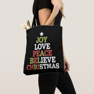 Bolso De Tela Alegría Amor Paz Cree Árbol de Navidad Familia