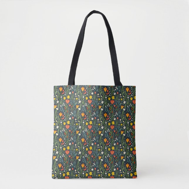 Bolso De Tela Alegría en flor: Patrón floral de primavera (Anverso)