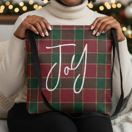 Bolso De Tela Alegría Navidad Patrón de Tartán Rojo y Verde