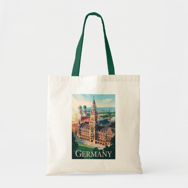 Bolso De Tela Alemania Munich Ilustracion Viaje Arte Viaje Vinta (Frente)