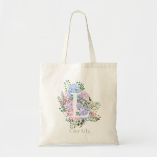 Bolso De Tela Alfabeto monograma botánico L hidragea flores
