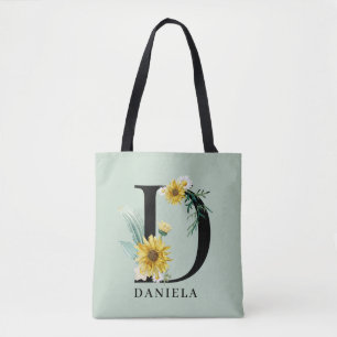 Bolso De Tela Alfabeto Personalizado D Monograma Floral