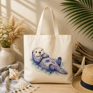 Bolso De Tela Alfarería con tema floral nutria de mar