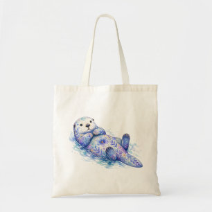 Bolso De Tela Alfarería con tema floral nutria de mar
