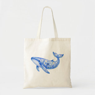 Bolso De Tela Alfarería tema floral ballena azul