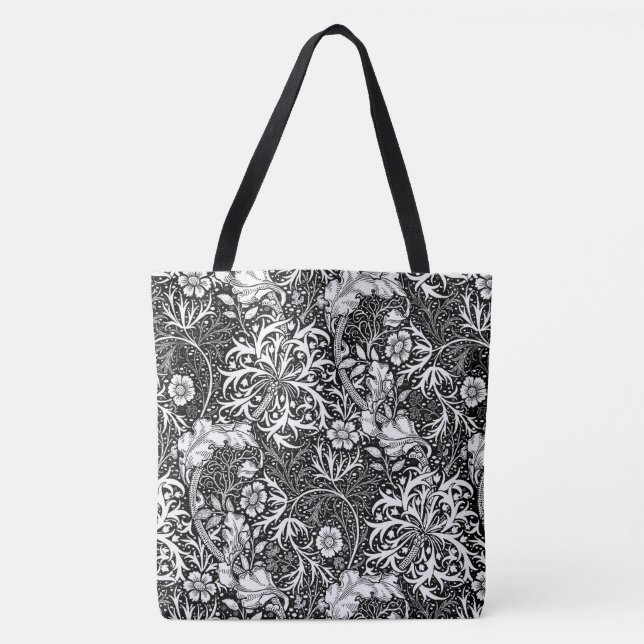 Bolso De Tela Alga marina de Nouveau del arte floral, blanco y (Anverso)
