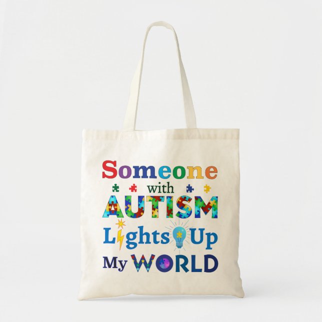 Bolso De Tela Alguien con AUTISMO ilumina mi mundo (Frente)