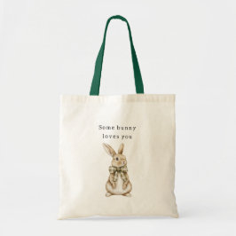 Bolso De Tela Algun Conejo Te Ama Lazo Verde Pascua