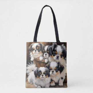 Bolso De Tela Algunos traviesos cachorros japoneses Chin