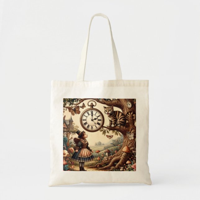 Bolso De Tela Alice & Cheshire Cat: Whimsical Wonderland Fantasy (Frente)