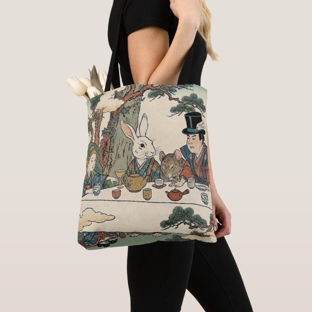 Bolso De Tela Alice Lost in Japan | Ukiyo-e Mad Tea Party (Detalle)