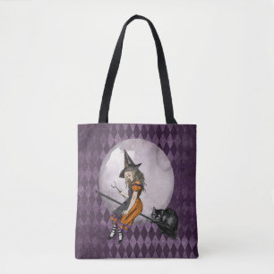 Bolso De Tela Alicia de Halloween en la luna de gatos de Cheshir