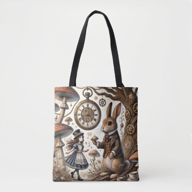 Bolso De Tela Alicia en arte de té de conejo blanco (Anverso)
