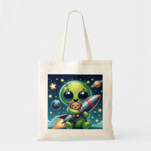BOLSO DE TELA ALIEN CON UN COHETE