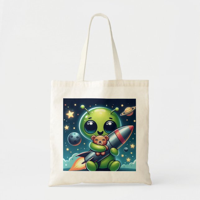BOLSO DE TELA ALIEN CON UN COHETE (Frente)