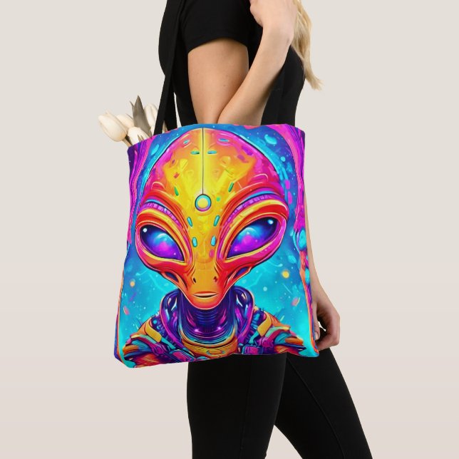 Bolso De Tela Alien del ciborg galáctico con brillo neón (Detalle)