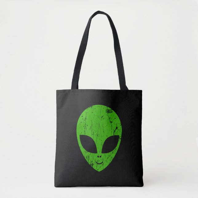 Bolso De Tela alien green head ufo science fiction extraterrestr (Anverso)